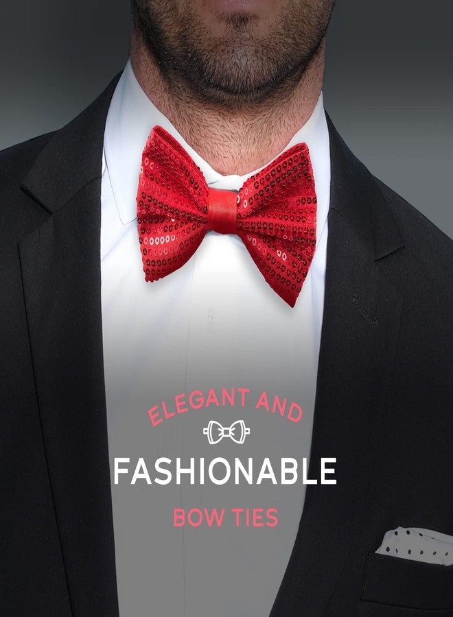 Man of Men Sequin Bow Ties for Men - Pre-tied Adjustable Length Bowtie, Many Colors to Choose From (Red) - Image 3